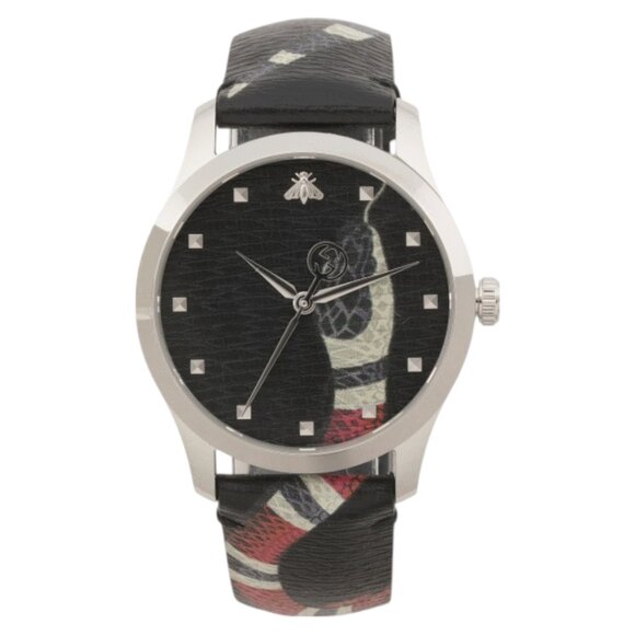 Gucci Other - GUCCI Swiss Made G Timeless Med Snake Leather Strap Watch - Unisex
